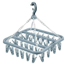 Foldable Sock Hanger with 32 Pegs, Indoor Sock Dryer with 360 Rotation and Windproof Hook, Blue