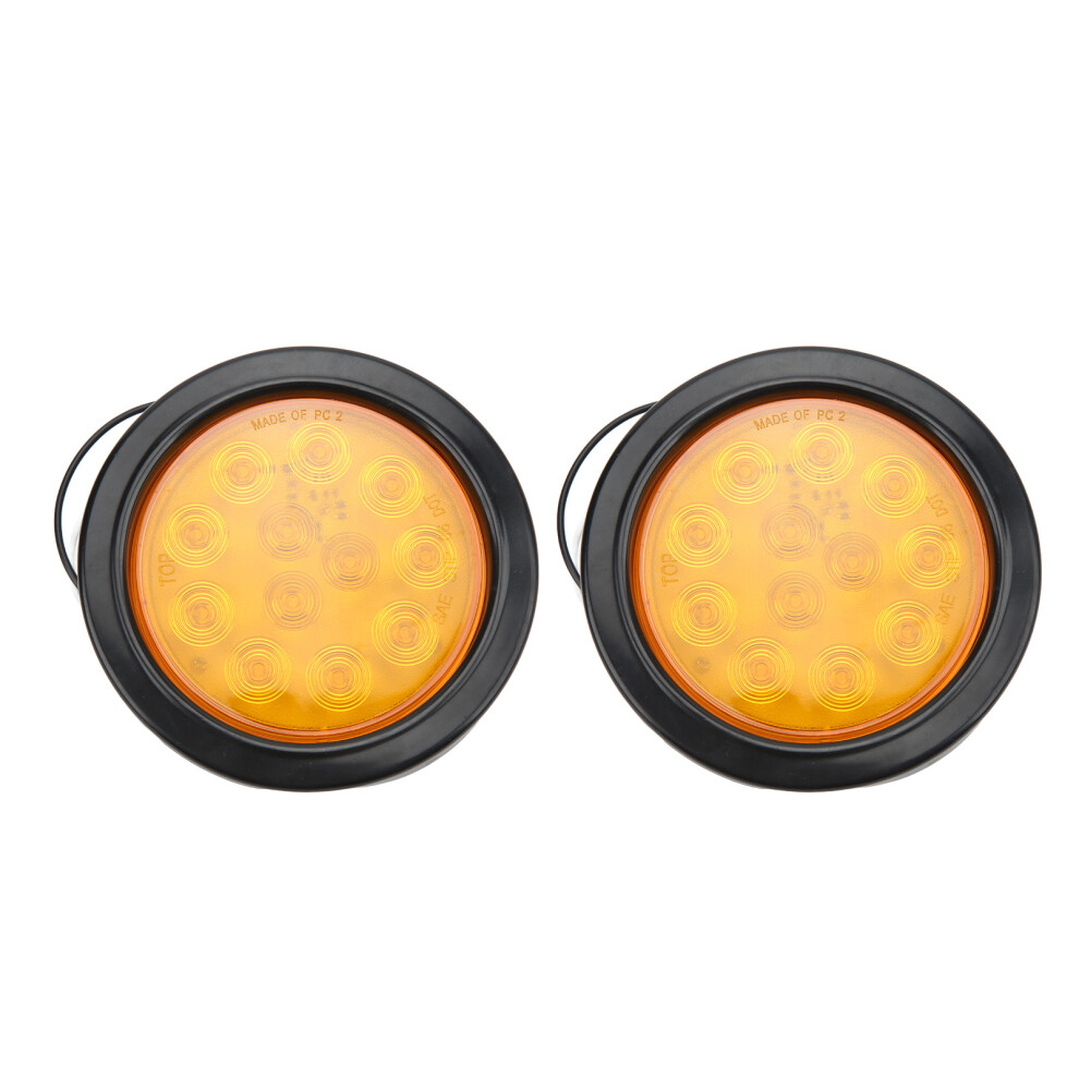 2 Pcs Round Trailer Tail Lights 12 Led Brake Stop Turn Marker Lamp Amber 7901375481612