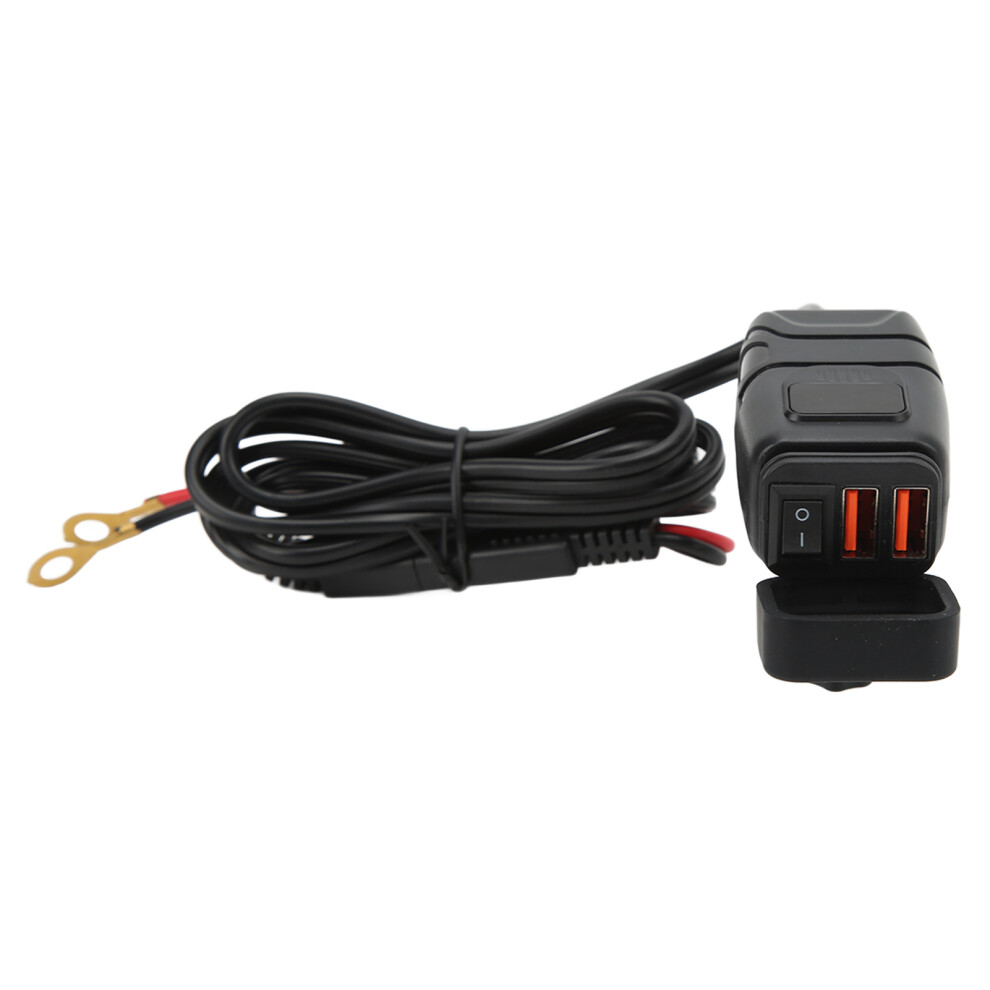 Motorcycle Dual Usb Charger Sae To Usb Adapter With Switch & Waterproof Cover 7901375481674