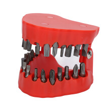 Red Denture Drill Bit Holder with 28 ABS Screwdriver Bits, Full Opening