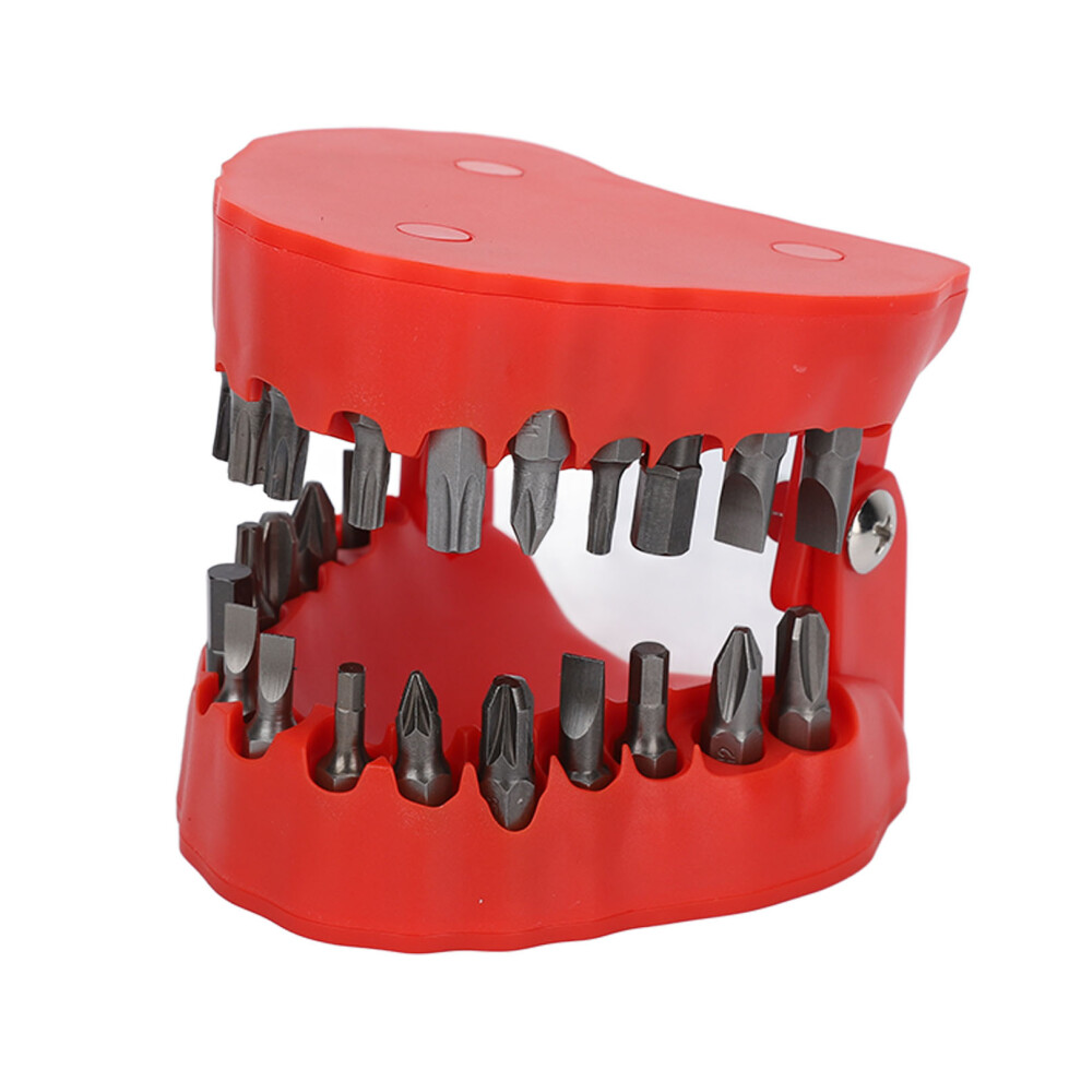 Red Denture Drill Bit Holder With 28 Abs Screwdriver Bits, Full Opening 7601375481994