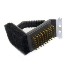 Grill Cleaning Brush with Brass Bristle Scraper and Heavy Duty Scouring Pad for BBQ Grates