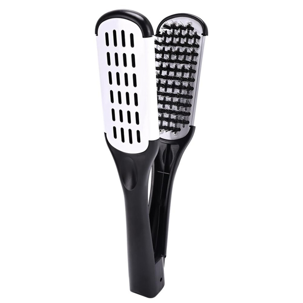 White Hair Straightening Brush With Doublesided Boar Bristles, Antistatic Frizz Styling Tool,