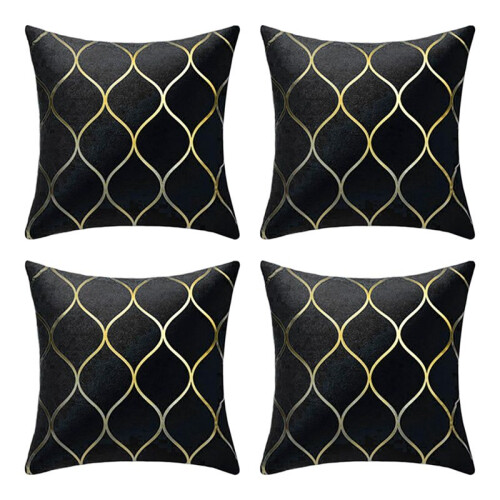 4-Pack GuldfäRgade Sammetskuggor 45X45 cm Geometriska Kuddfodral för Soffa, Sovrum, Heminredning