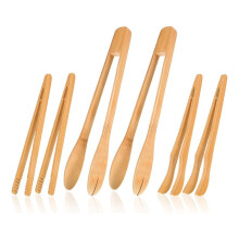 6 Stück Bambus-Utensilien zum Kochen, Toasterzange Aus Holz, Lange Küchen-Koch-Salatzange zum Aufnehmen Von Käse und