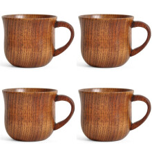 4 Pack Wooden Drinkware Water Cup 200ML Natural Solid Wood Coffee Cup Suitable for Drinking Tea Milk Coffee Other Drinks