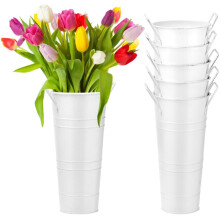 Witte Bloemenemmers, 6 Stuks 9,8 Inch Hoge Gegalvaniseerde Metalen Vazen met Waterdichte Coating, Franse Bloemenemmer