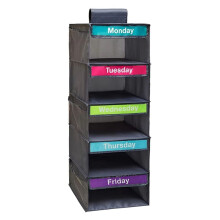 Wöchentlicher Kleider-Organizer mit 5 Ablagen und 5 Seitentaschen. Hängender Kleiderschrank-Organizer mit Beschrifteten Tagen. Hängende