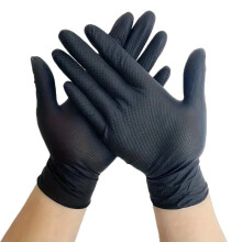 Nitrile Gloves Industrial 8 Mil Thick Disposable Diamond Black Textured Grip Heavy Duty Size L 10/50 Pack