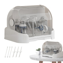 Baby Bottle Drying Rack with Cover, DustProof MultiLayer Organizer with NonSlip Base White