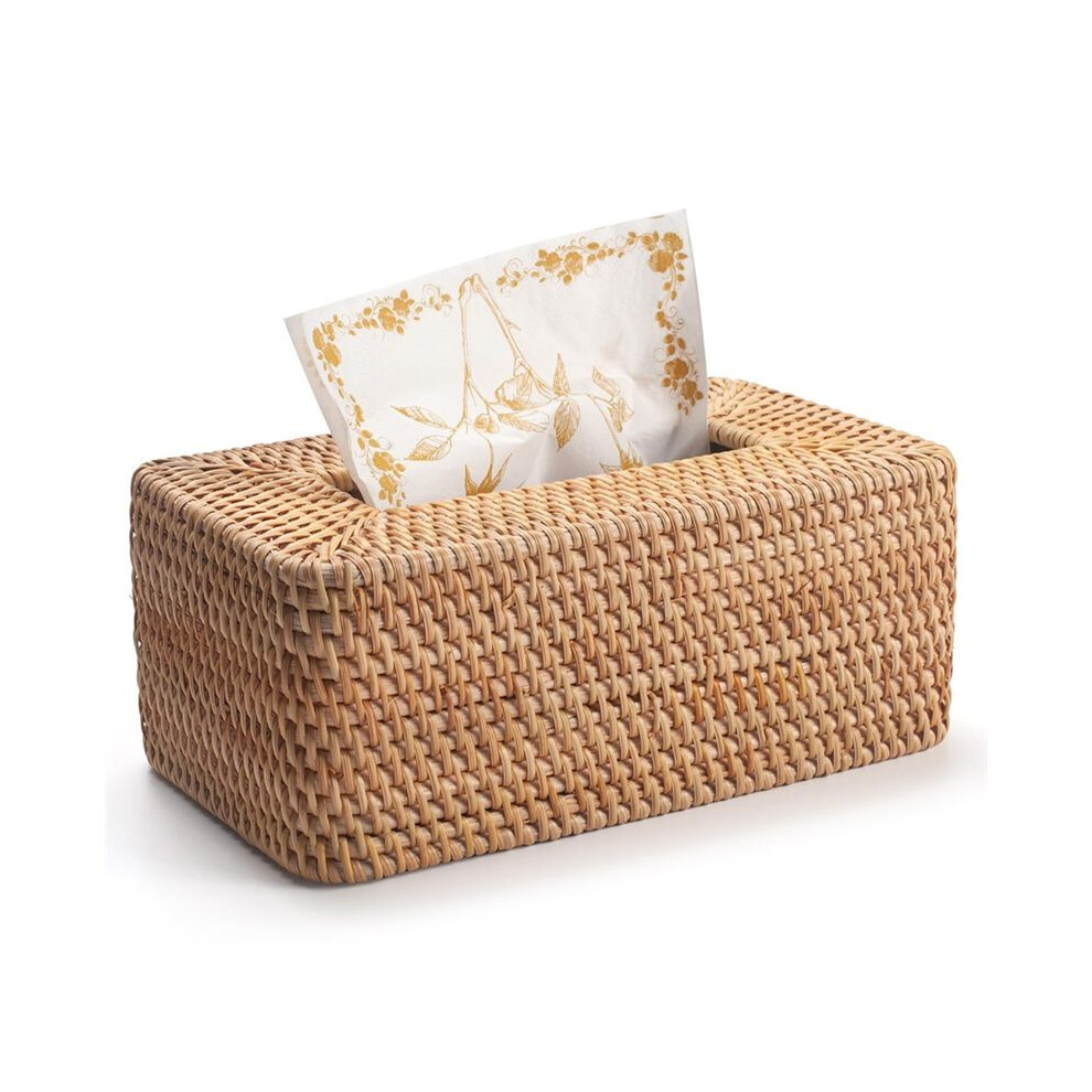 Rattan Tissue Box Cover, Rectangular Wicker Tissue Box Holder,Decorative Woven Facial Tissue Holder for Bathroom,Bedroom