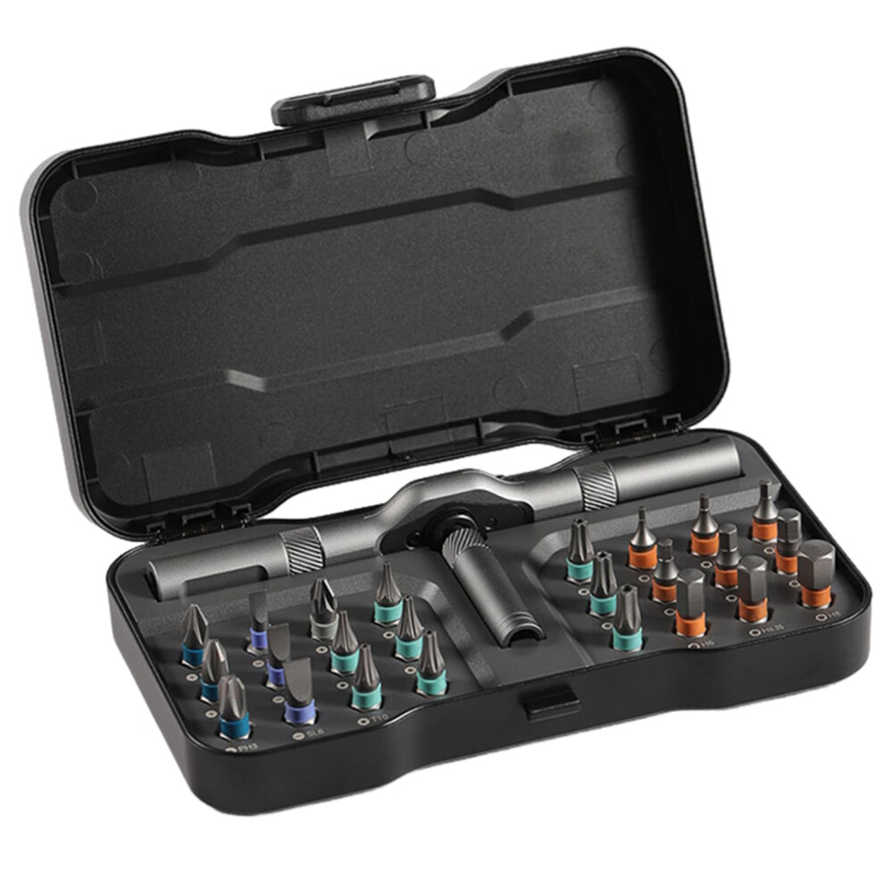 24 Piece Ratcheting Screwdriver Set With Ergonomic T Handle And Magnetic Tips For Electronics And Furniture 9347817493290