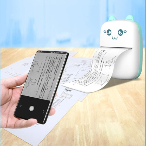Mini Thermal Printer Bluetooth Wireless Photo Label Receipt Printer Inkless for Mobile Phones Blue White 2