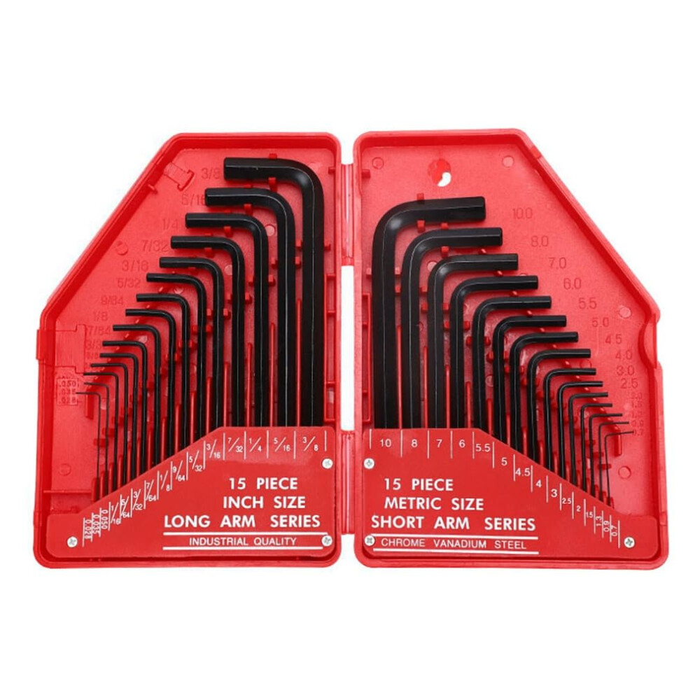 30Piece Sae And Metric Allen Wrench Set, Multisize Hex Key Kit With Ergonomic Lshaped Design 9382693205377