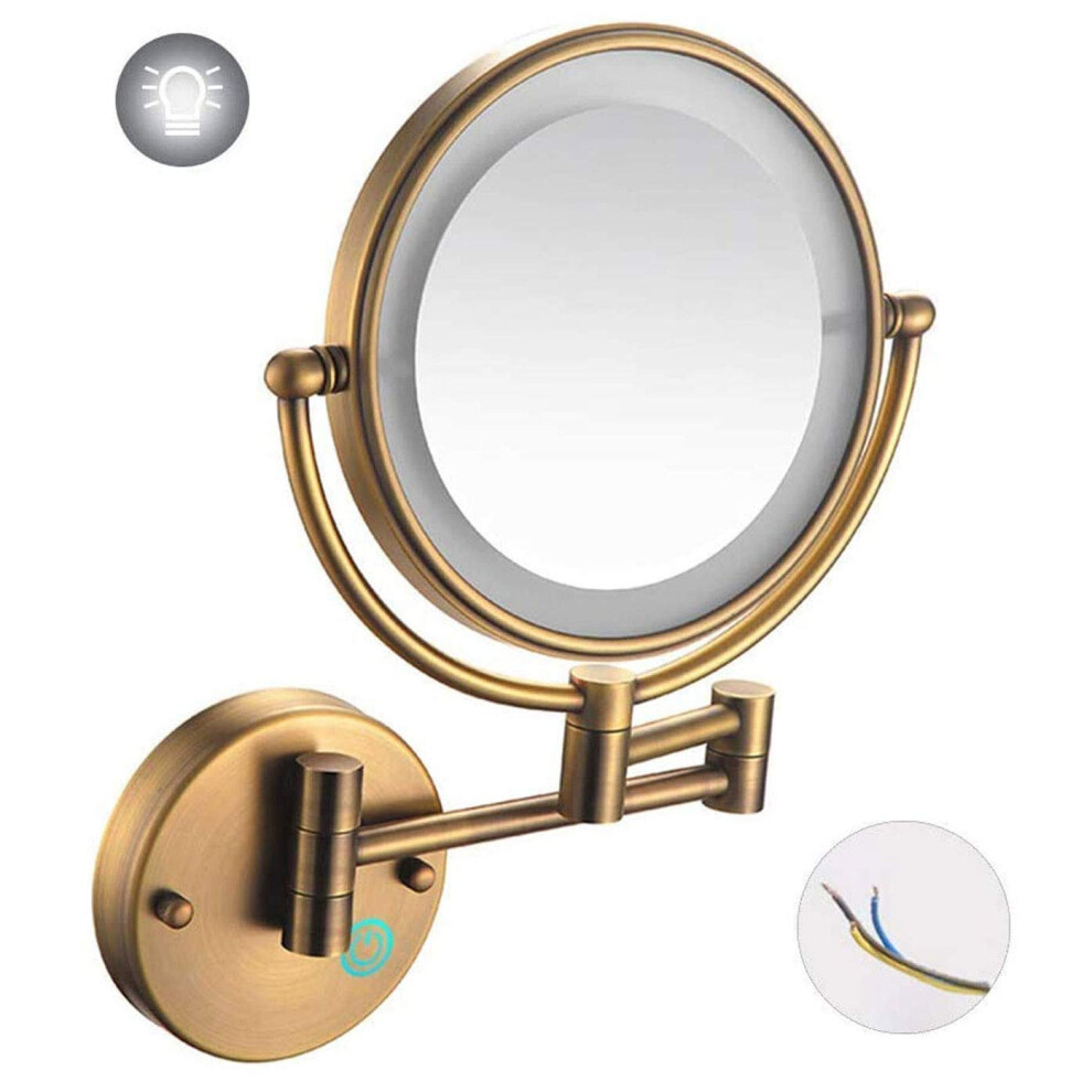LED Wall Mounted Makeup Mirror with Lights, 360 Rotation, 7x Magnification, Antique Copper