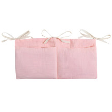Cotton Gauze Crib Side Organizer With Dual Pockets, Beige, Easy Installation