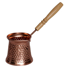 Turkish Coffee Pot 12oz CopperPlated Ibrik with Wooden Handle for Rich Flavor Greek Arabic Brewing
