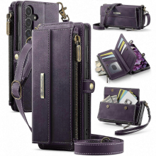 PurpleGalaxy S25 FE Case with RFID Zipper Wallet, Leather Stand Cover & Strap