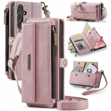PinkGalaxy S25 FE Case with RFID Zipper Wallet, Leather Stand Cover & Strap