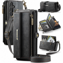 BlackGalaxy S25 FE Case with RFID Zipper Wallet, Leather Stand Cover & Strap