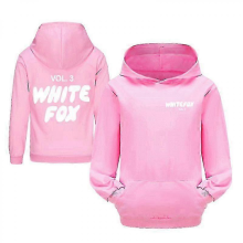 160Girls Boys White Black Foxes Pocket Hoodies Kids Casual Long Sleeve Pullover Top