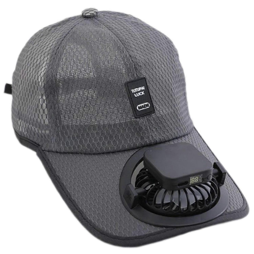 Grey2025 New Solar-Powered Fan Baseball Cap UPF 50+ Sun Hat with USB Charging for Men & Women