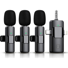 3 in 1 Wireless Lavalier Microphone for iPhone, iPad, Android, Camera,1