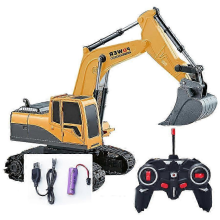 yellow258-1RC Excavator with Lights, Remote Control Digger Construction Toy for Kids 2025