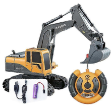 yellow258-10RC Excavator with Lights, Remote Control Digger Construction Toy for Kids 2025