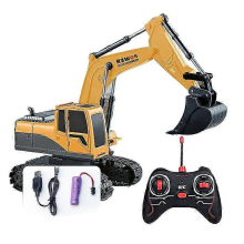 yellow258-3RC Excavator with Lights, Remote Control Digger Construction Toy for Kids 2025
