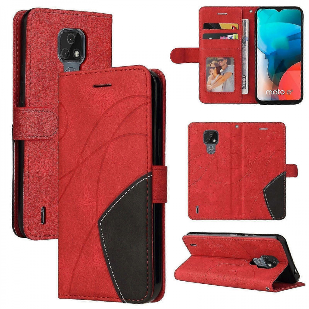 Redfor Motorola Moto E7 Dual-Color Splicing Horizontal Flip Pu Leather Case With Holder & Card Slots & Wallet 7057162659754