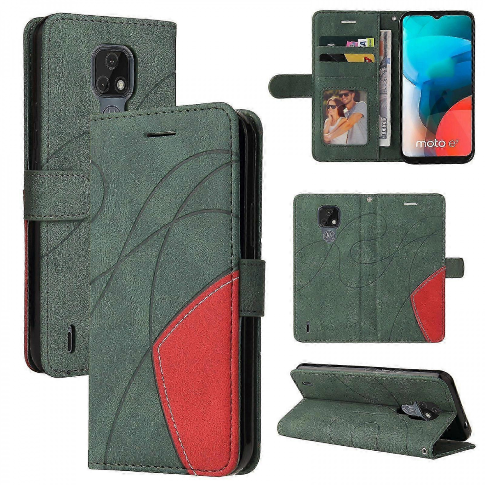 Greenfor Motorola Moto E7 Dual-Color Splicing Horizontal Flip Pu Leather Case With Holder & Card Slots & Wallet 7057162659747