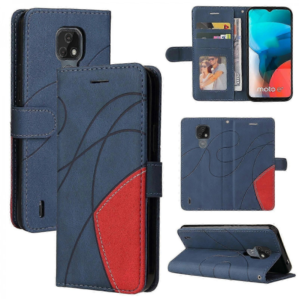 Bluefor Motorola Moto E7 Dual-Color Splicing Horizontal Flip Pu Leather Case With Holder & Card Slots & Wallet 7057162659730