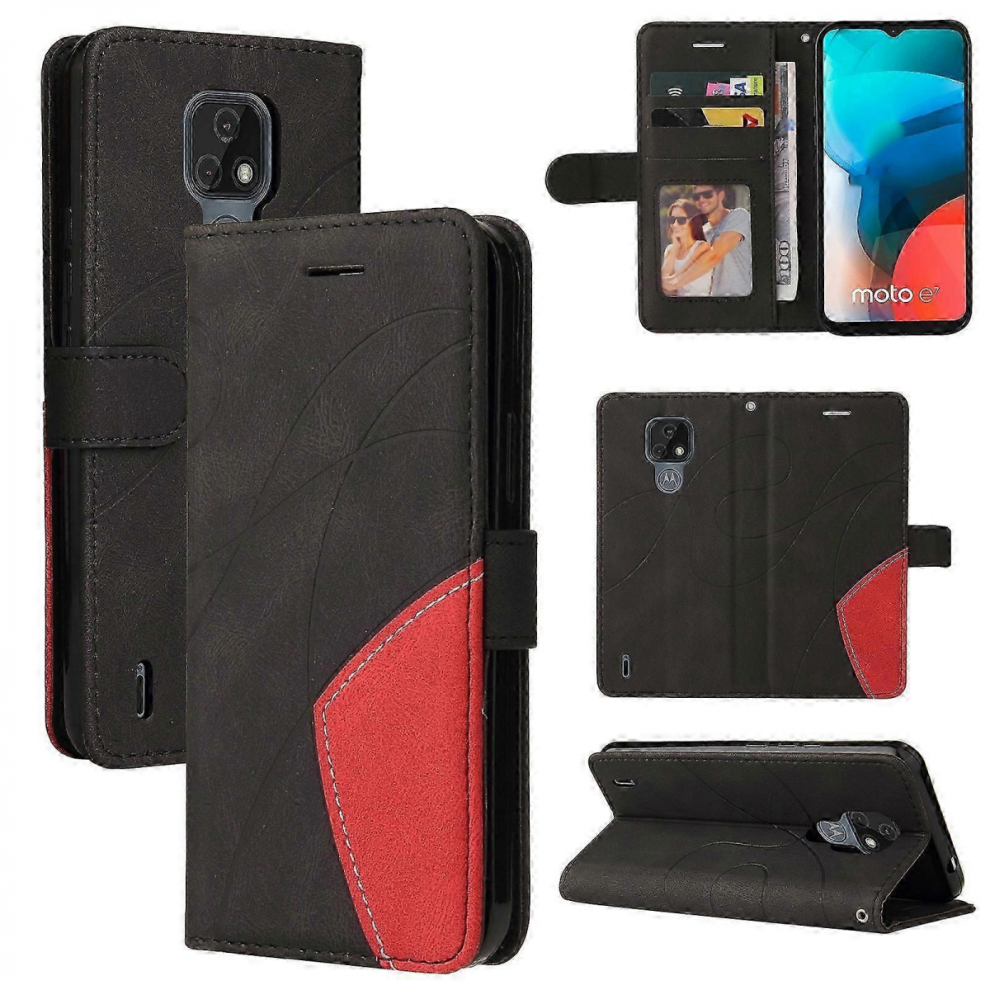 Blackfor Motorola Moto E7 Dual-Color Splicing Horizontal Flip Pu Leather Case With Holder & Card Slots & Wallet 7057162659723