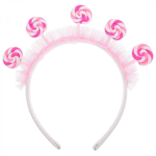 Fascia per capelli rosa lecca-lecca peluche donna, stile cartone animato, elastica e comoda