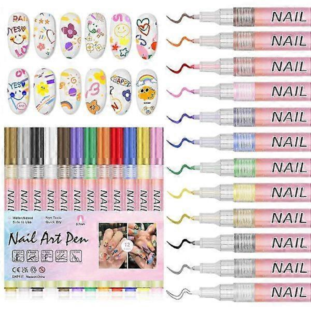 12 Colors Nail Art Pens for Nail Art Design Acrylic Paint Nail Art Markers Drawing Painting Nail Art Graffiti Pen Quick Drying Vat