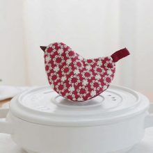 Rosso Vino 1Pc Coperchio Pentola Antiscottatura con Motivo Uccellino Ricamato, Isolante Termico, Morsetto in Cotone Resistente al Calore