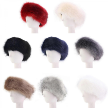 whiteFluffy Winter Hat Faux Fur Headband Elastic Winter Ear Warmer Fashion Ski Hat Wide for Head Wrap Cold Outdoor Accessorie
