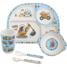 Excavator5-Piece Kids Toddler Feeding Set - Includes Plate Bowl Cup Fork & Spoon Dishwasher Safe Children's Flatware