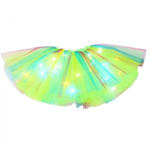 Jupe tutu LED verte lumineuse à 3 couches élastiques de princesse danse