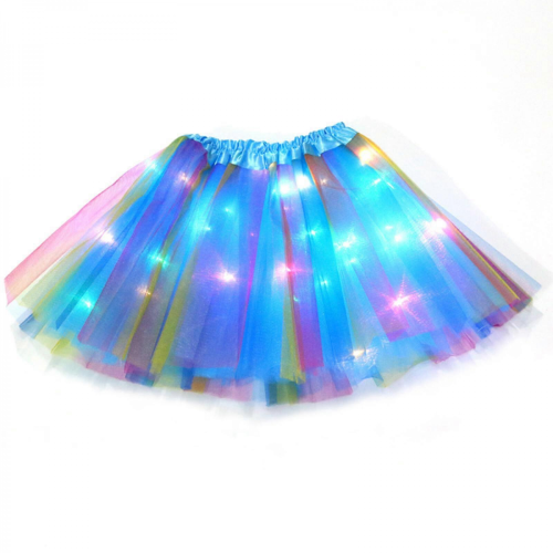 Jupe tutu lumineuse LED bleue à 3 couches élastiques