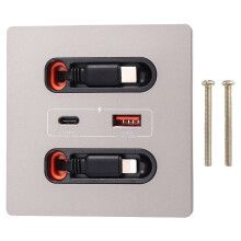 12-W-Universal-Wandsteckdose mit Einziehbarem USB-A- und USB-C-Ladekabel, Ladesteckdose Typ C für Handy und Tablet