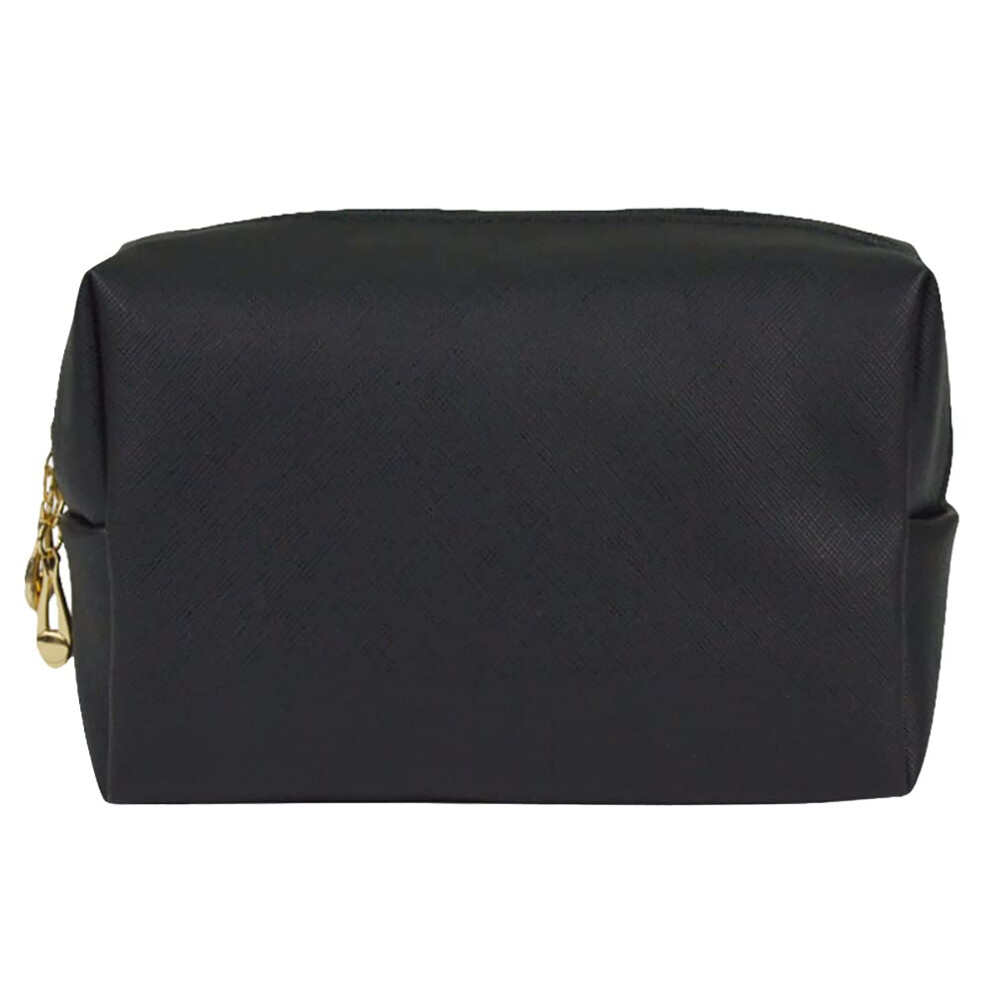 Black Pu Leather Makeup Bag For Women, Large Capacity Travel Cosmetic Pouch Toiletry Organizer
