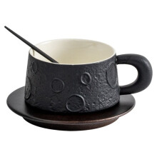 Japanse Keramische Planeetkoffiekop, Huishoudelijke Latte, Eenvoudige Kop en Schotelset, Ontbijtmelkkopje, Zwart