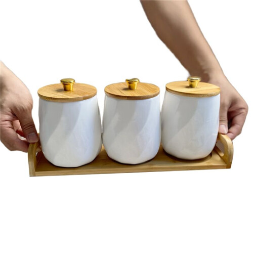 Ceramic Canisters Set for Sugar Coffee Tea, Exquisite Storage Containers Sets with Serving Tray Decorative Storage Pots