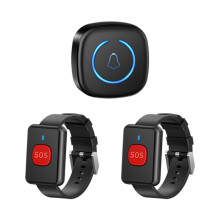 Wireless Watch Button Call Pager Emergency SOS Pager Emergency Call Button for Kids Elderly Patient CallSystem EU Plug,A