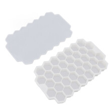 Flexible 37 Grids Silicone Ice Cube Tray with Cover Honeycomb Pattern White
