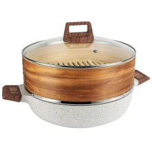 Non Stick Soup Pot 28CM Maifan Stone Large Capacity Steamer for Gas and Induction with Glass Lid