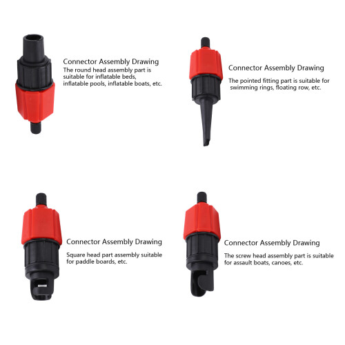 Boot Luftventil-Adapterset — 4 Düsen, Nylon/Legierung, Rot 2
