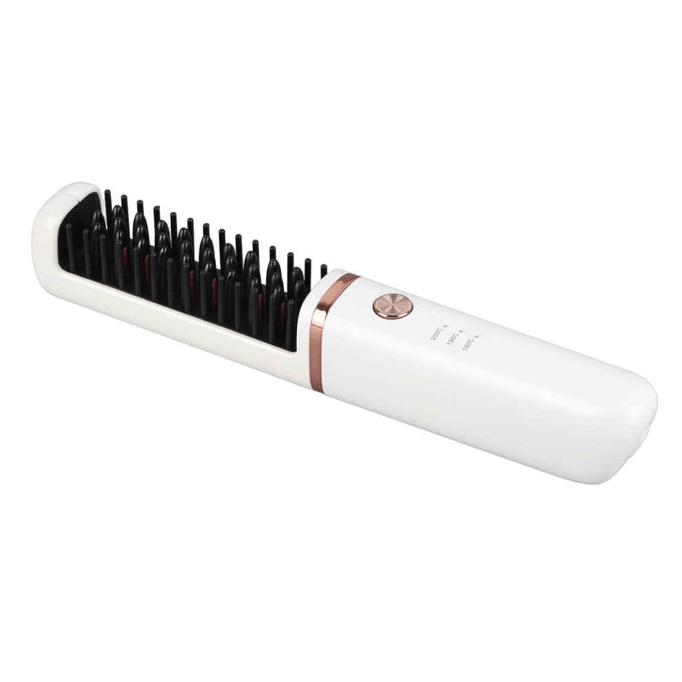 Ergonomic USB Hair Straightener & Curler Brush Pearl White Portable